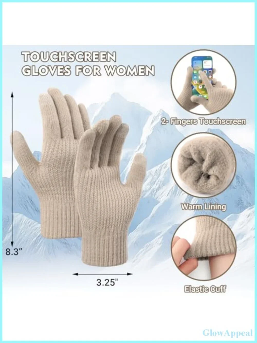 Knit Winter Hat Scarf Gloves Set Women Touchscreen Fleece Lined